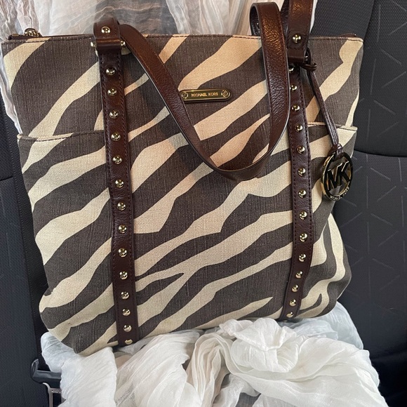 Michael Kors Zebra Print Tote with Brown Accents - Picture 2 of 10